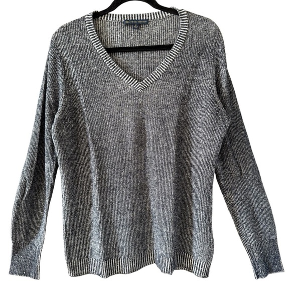 Brooks Brothers 346 Men’s Medium Linen Cotton V Neck Sweater Blue White Knit - Picture 1 of 7